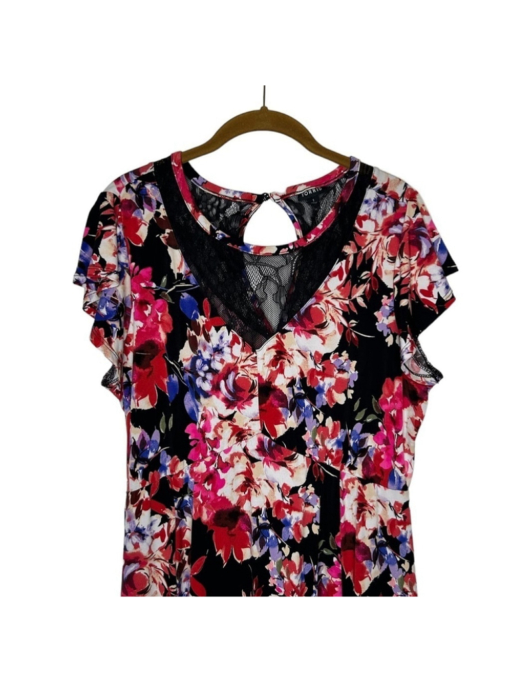 Torrid Midi Studio Knit Fit & Flare Black Floral Asymmetrical Dress Size 1X - Picture 4 of 14